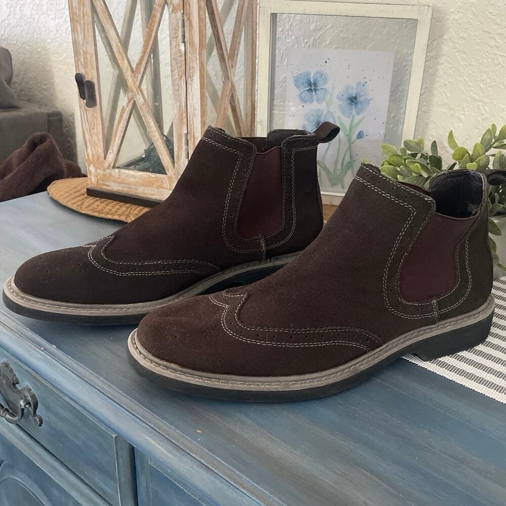 Perry Ellis Brown Suede Leather Pull On Size 10 Men's Casual Shoe